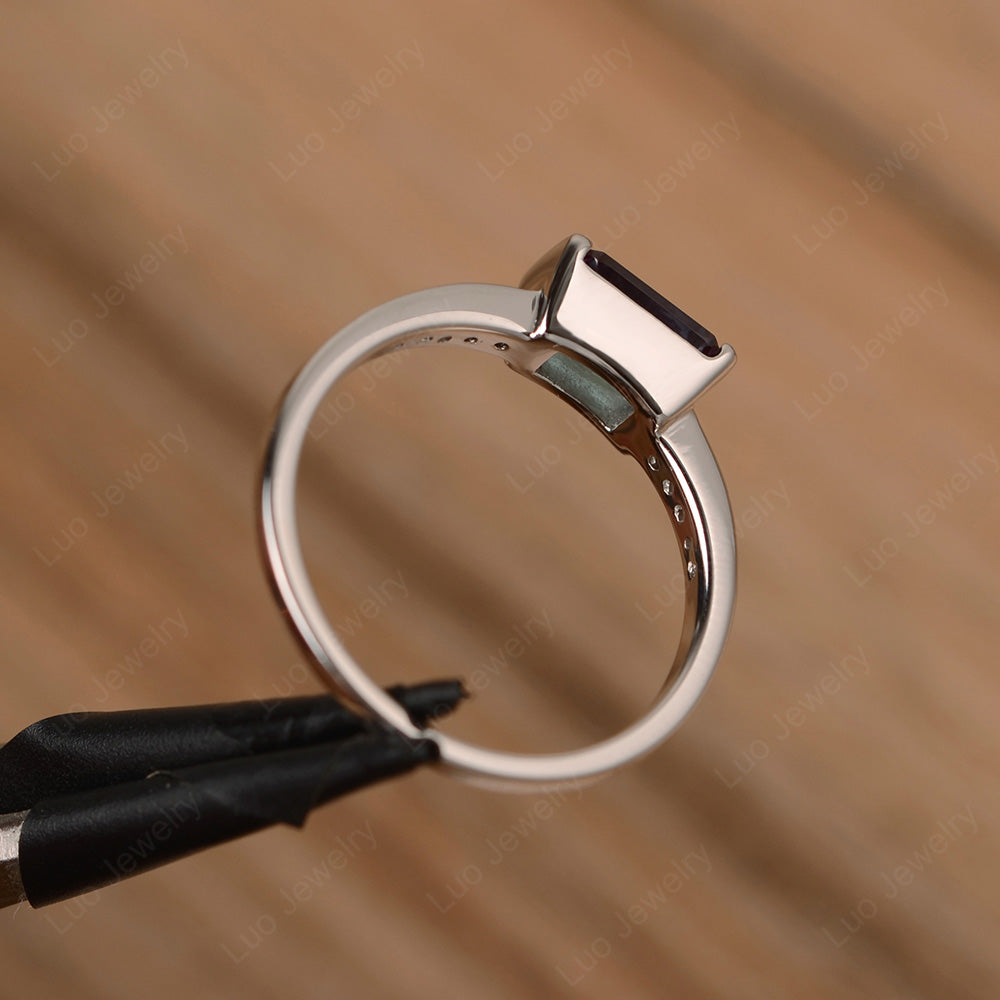 East West Emerald Cut Alexandrite Wedding Ring - LUO Jewelry