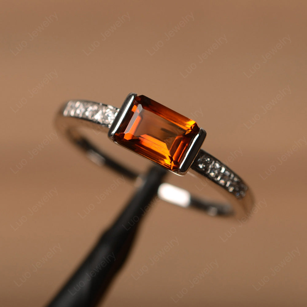 East West Emerald Cut Citrine Wedding Ring - LUO Jewelry