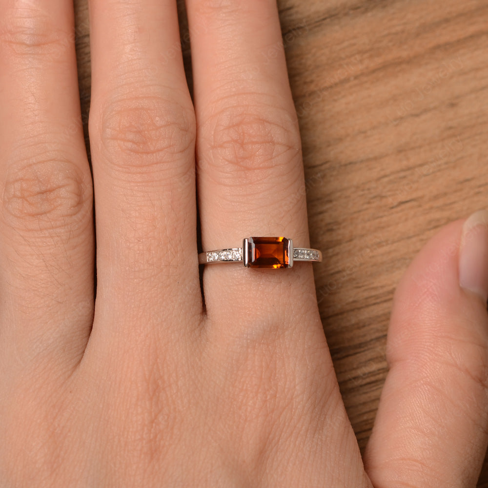 East West Emerald Cut Citrine Wedding Ring - LUO Jewelry