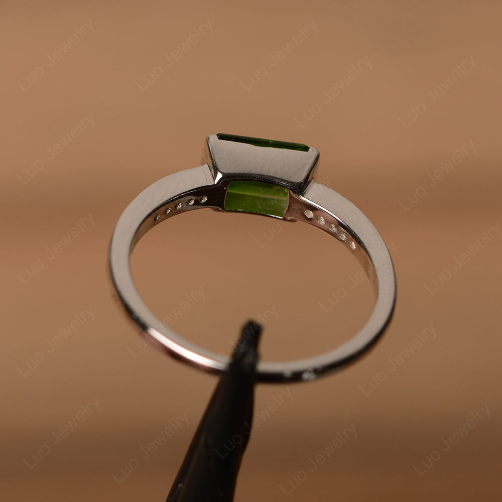 East West Emerald Cut Diopside Wedding Ring - LUO Jewelry