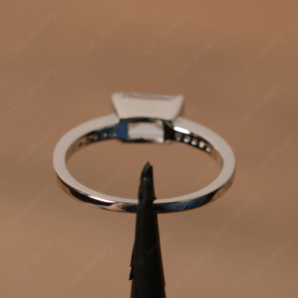 East West Emerald Cut White Topaz Wedding Ring - LUO Jewelry