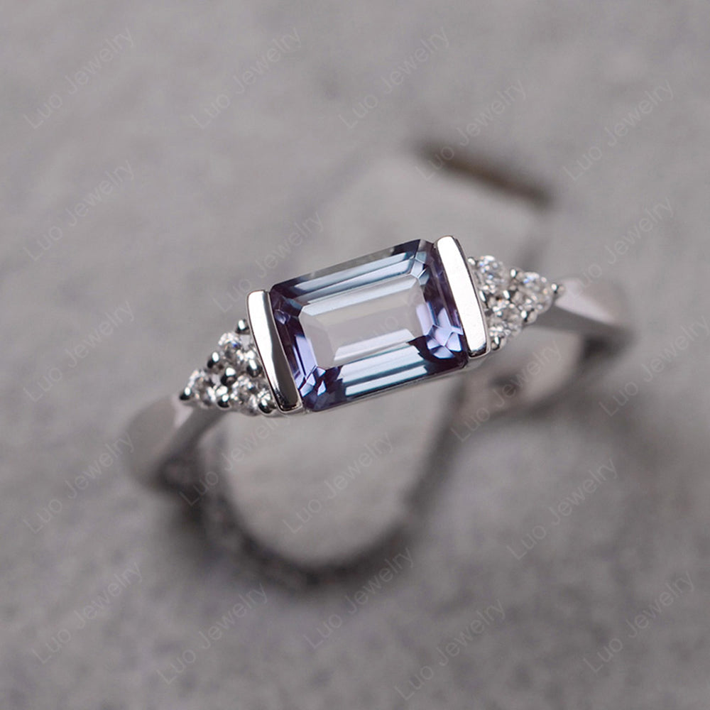 Alexandrite Ring East West Engagement Ring Bezel Set - LUO Jewelry