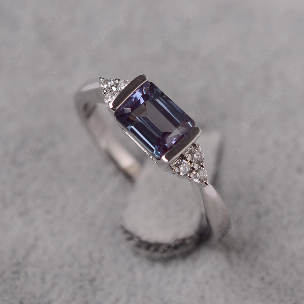 Alexandrite Ring East West Engagement Ring Bezel Set - LUO Jewelry