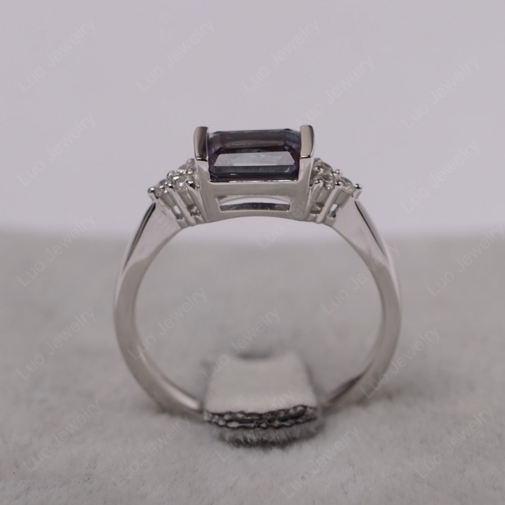 Alexandrite Ring East West Engagement Ring Bezel Set - LUO Jewelry