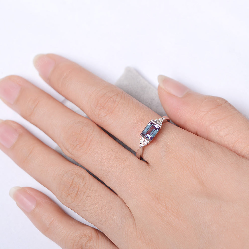 Alexandrite Ring East West Engagement Ring Bezel Set - LUO Jewelry