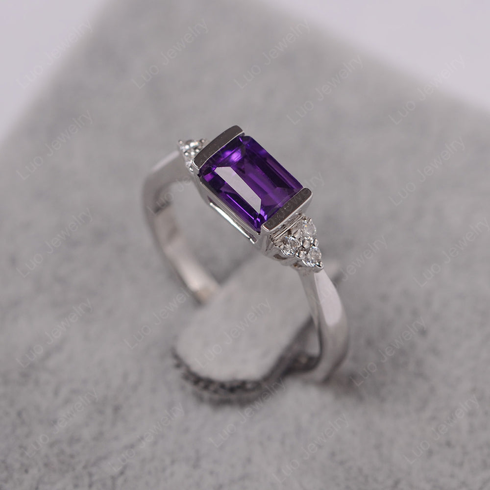 Amethyst Ring East West Engagement Ring Bezel Set - LUO Jewelry