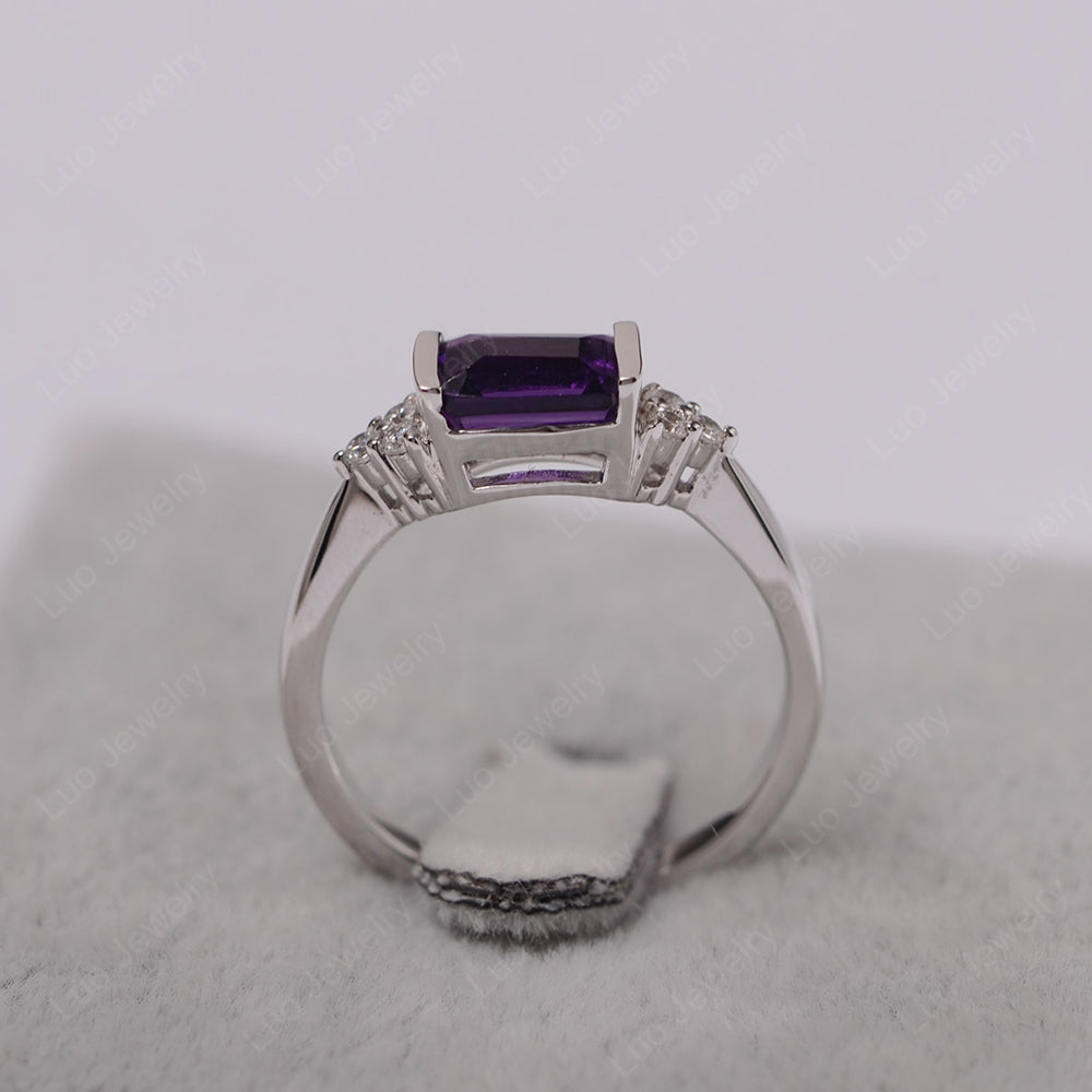 Amethyst Ring East West Engagement Ring Bezel Set - LUO Jewelry