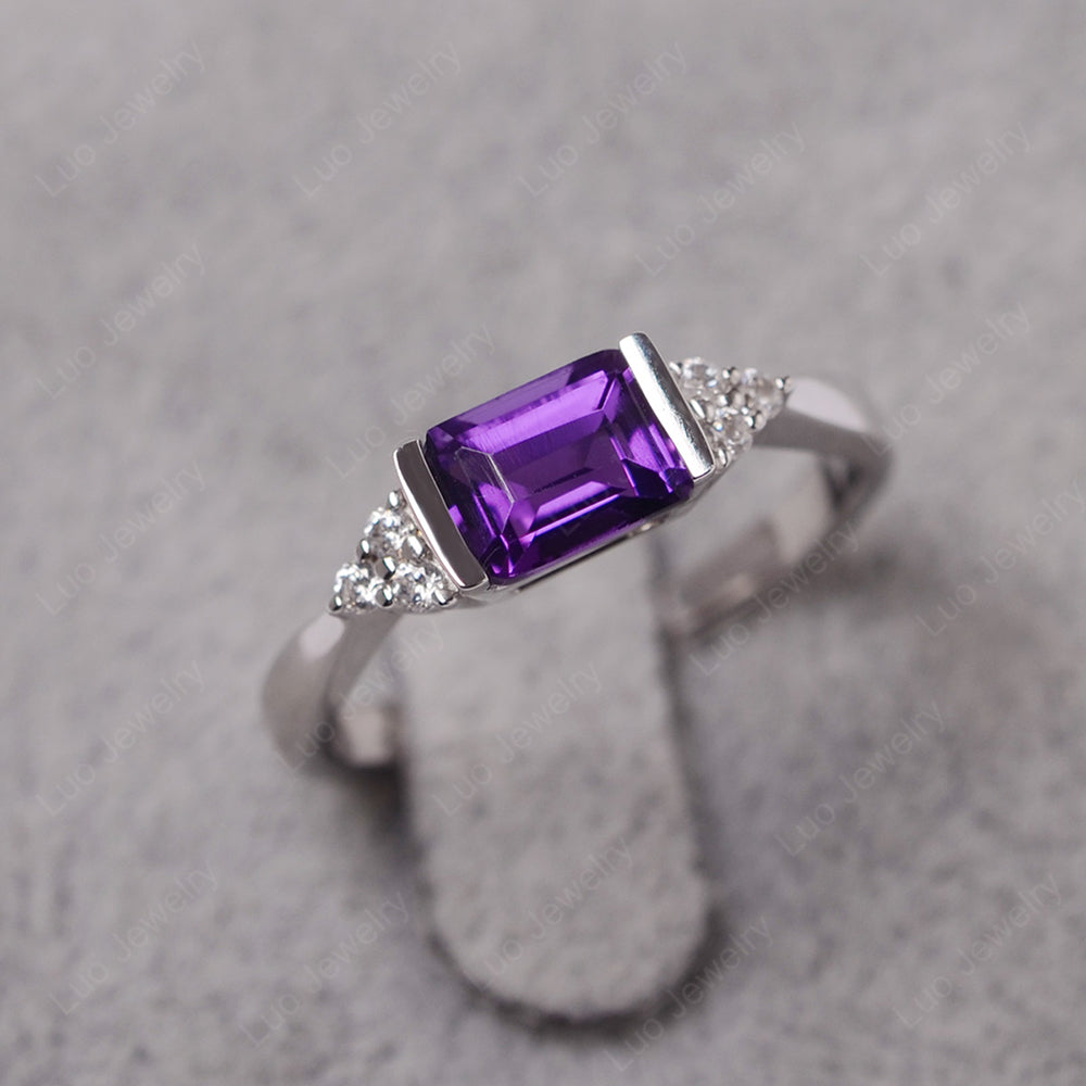 Amethyst Ring East West Engagement Ring Bezel Set - LUO Jewelry