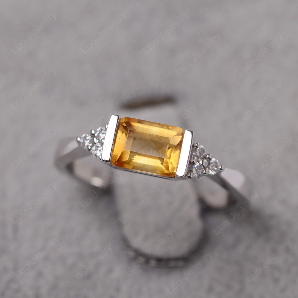Citrine Ring East West Engagement Ring Bezel Set - LUO Jewelry