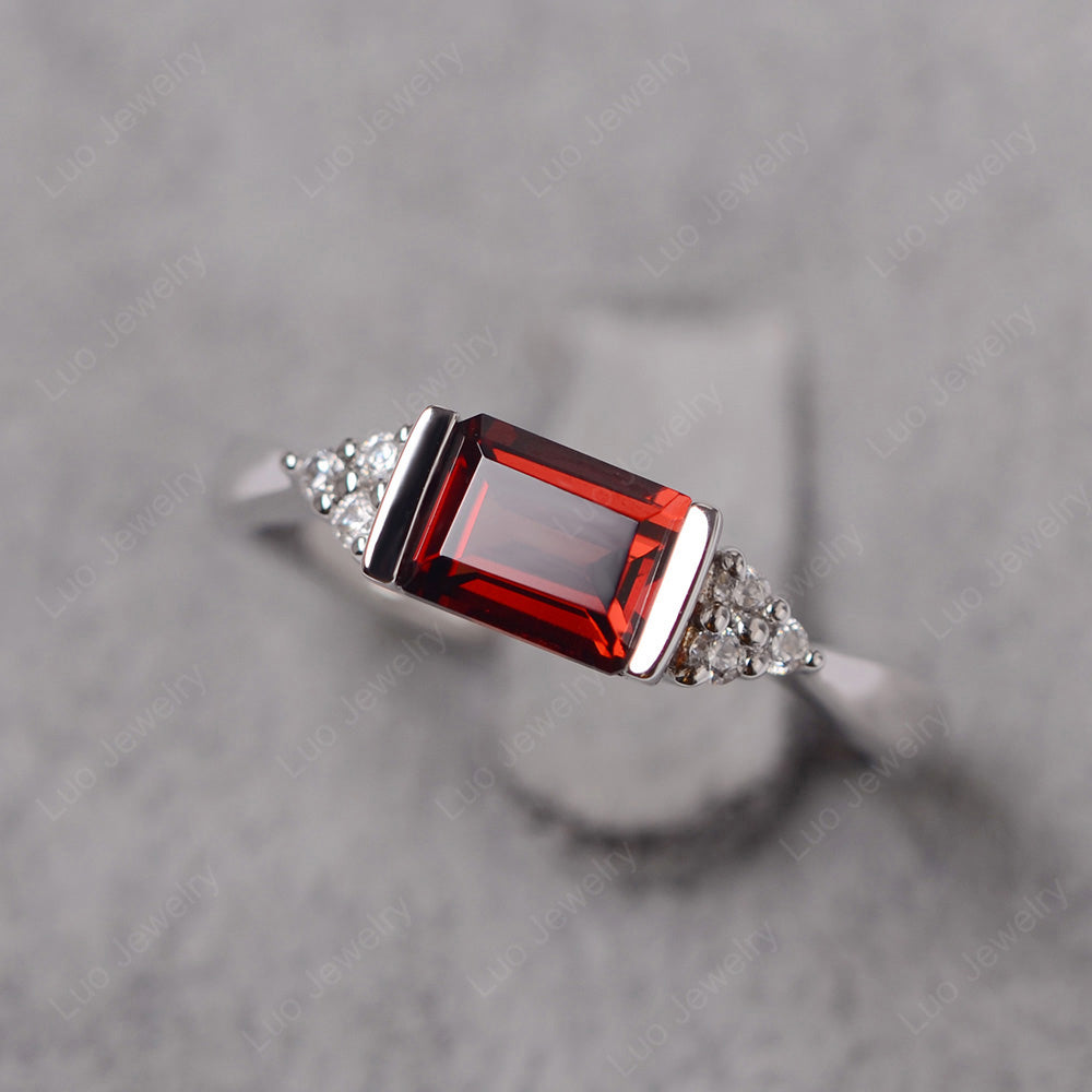 Garnet Ring East West Engagement Ring Bezel Set - LUO Jewelry