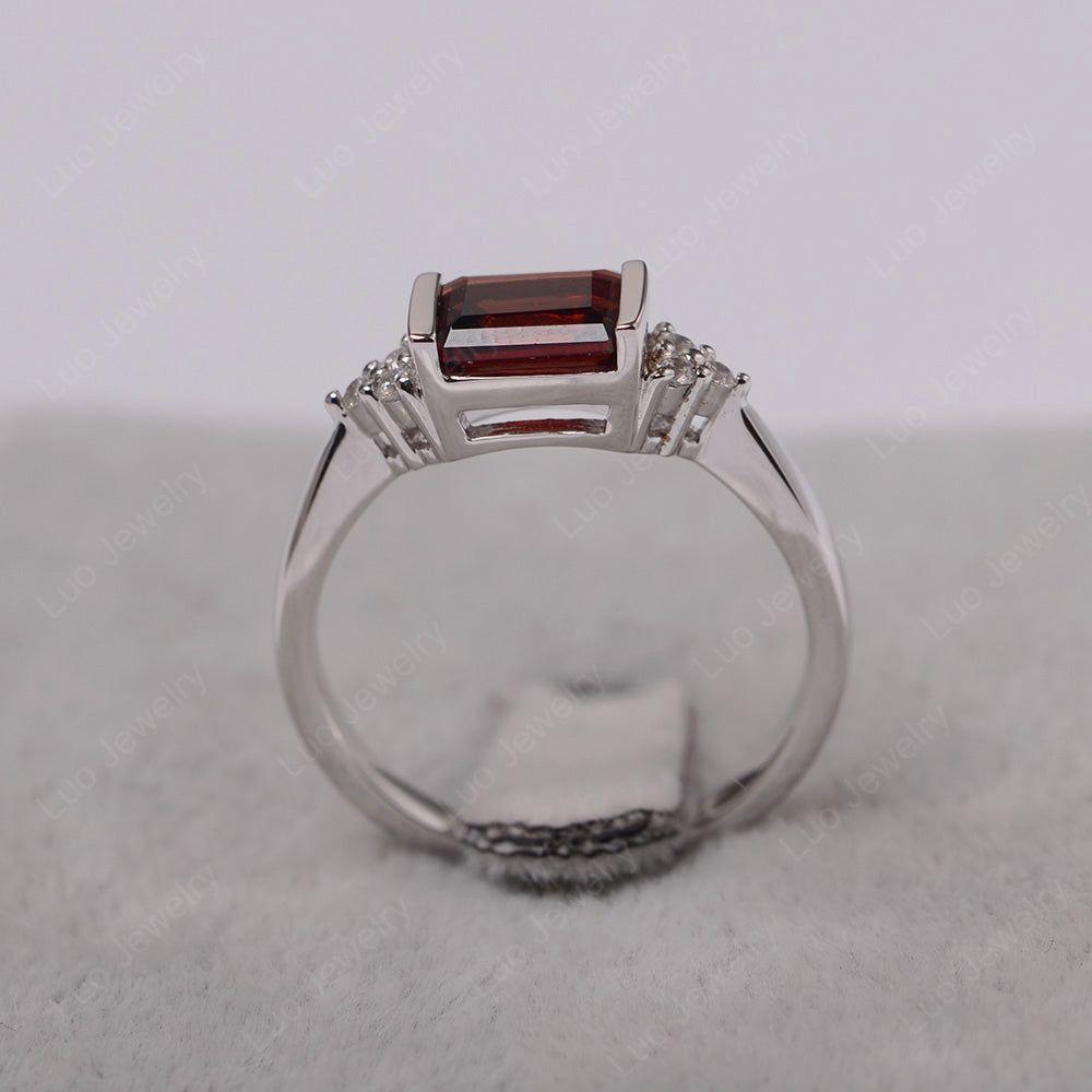 Garnet Ring East West Engagement Ring Bezel Set - LUO Jewelry