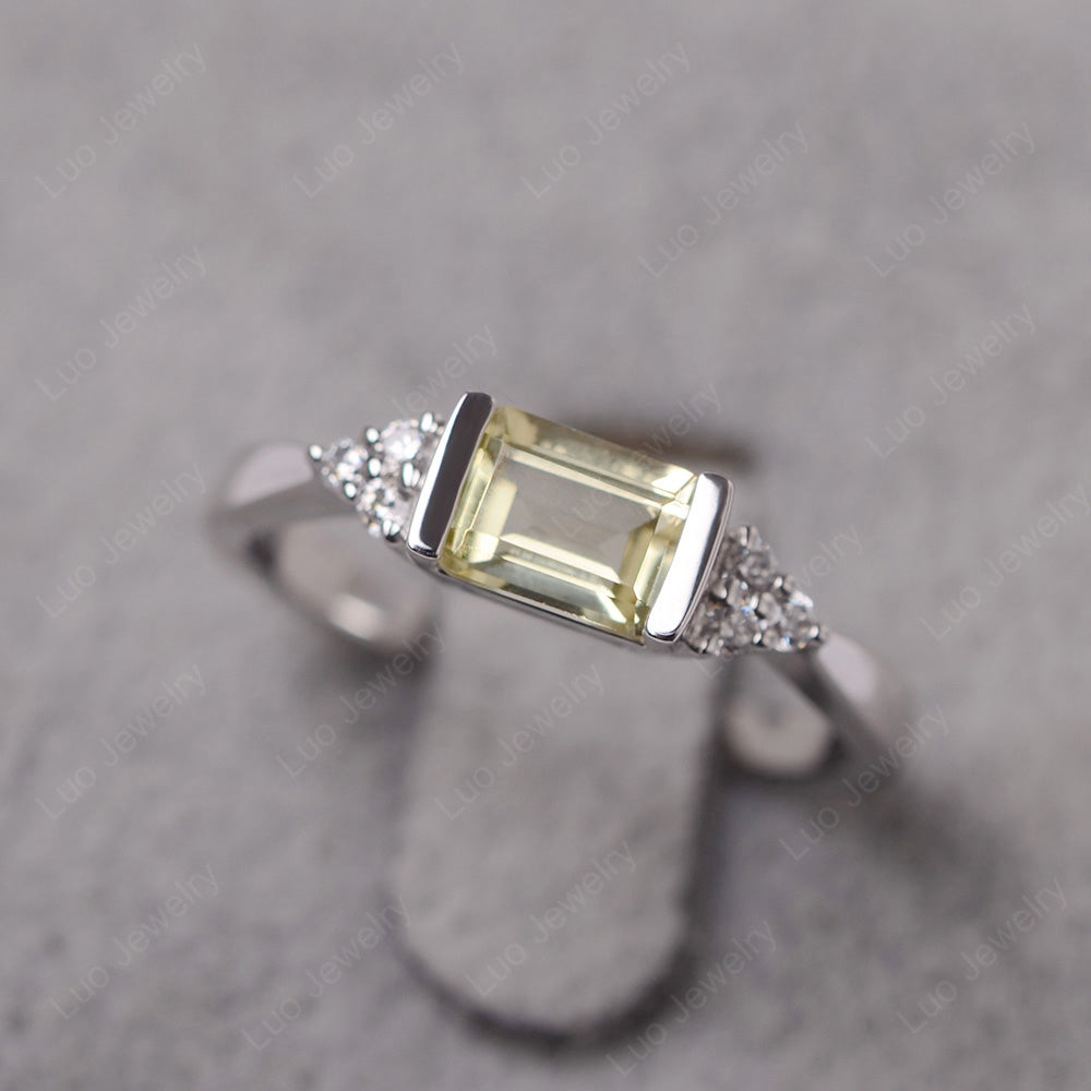 Lemon Quartz Ring East West Engagement Ring Bezel Set - LUO Jewelry