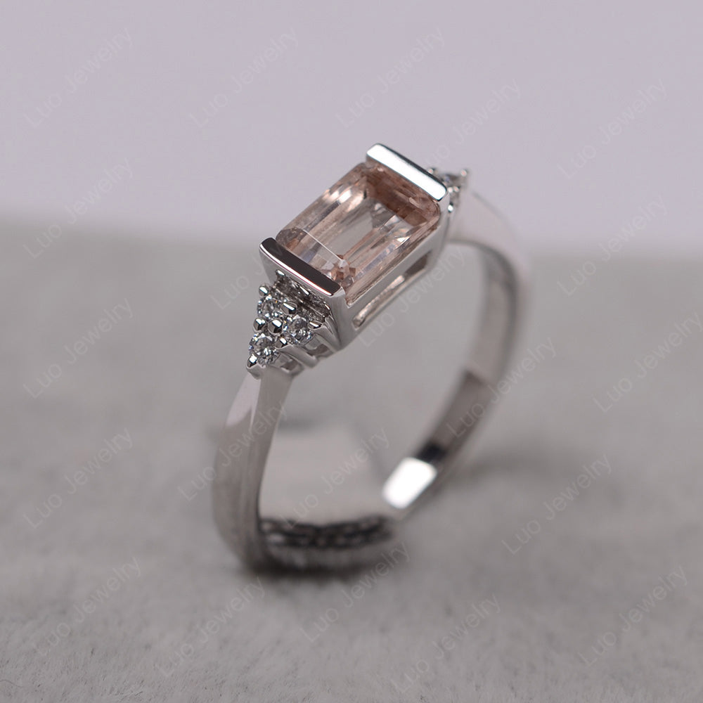 Morganite Ring East West Engagement Ring Bezel Set - LUO Jewelry