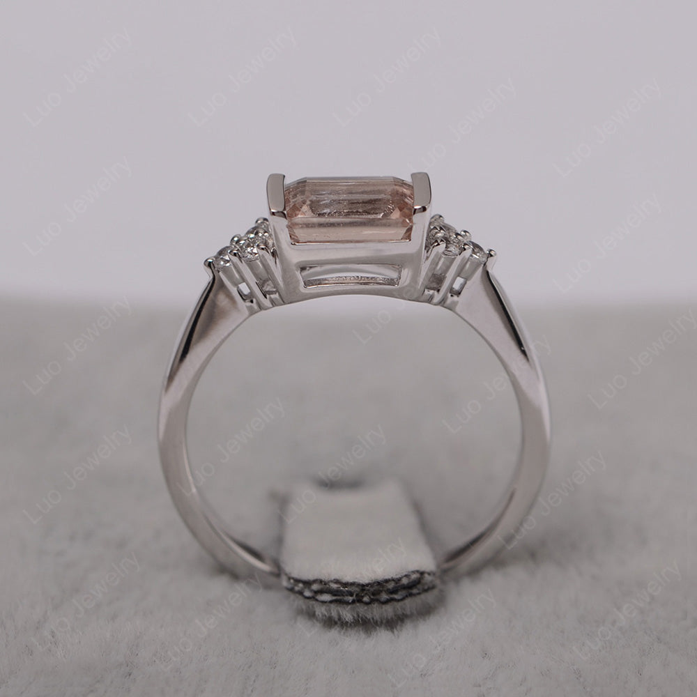 Morganite Ring East West Engagement Ring Bezel Set - LUO Jewelry