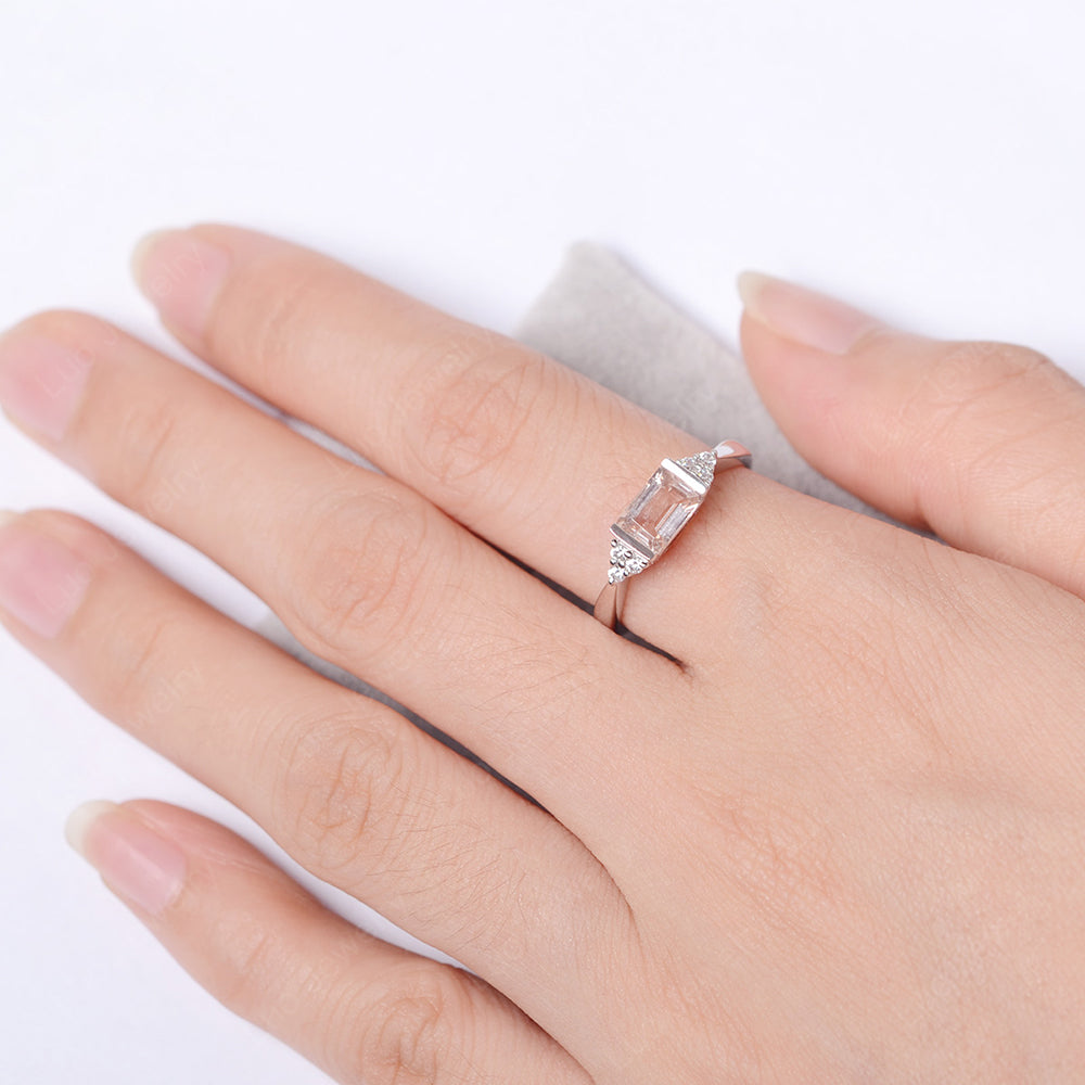 Morganite Ring East West Engagement Ring Bezel Set - LUO Jewelry