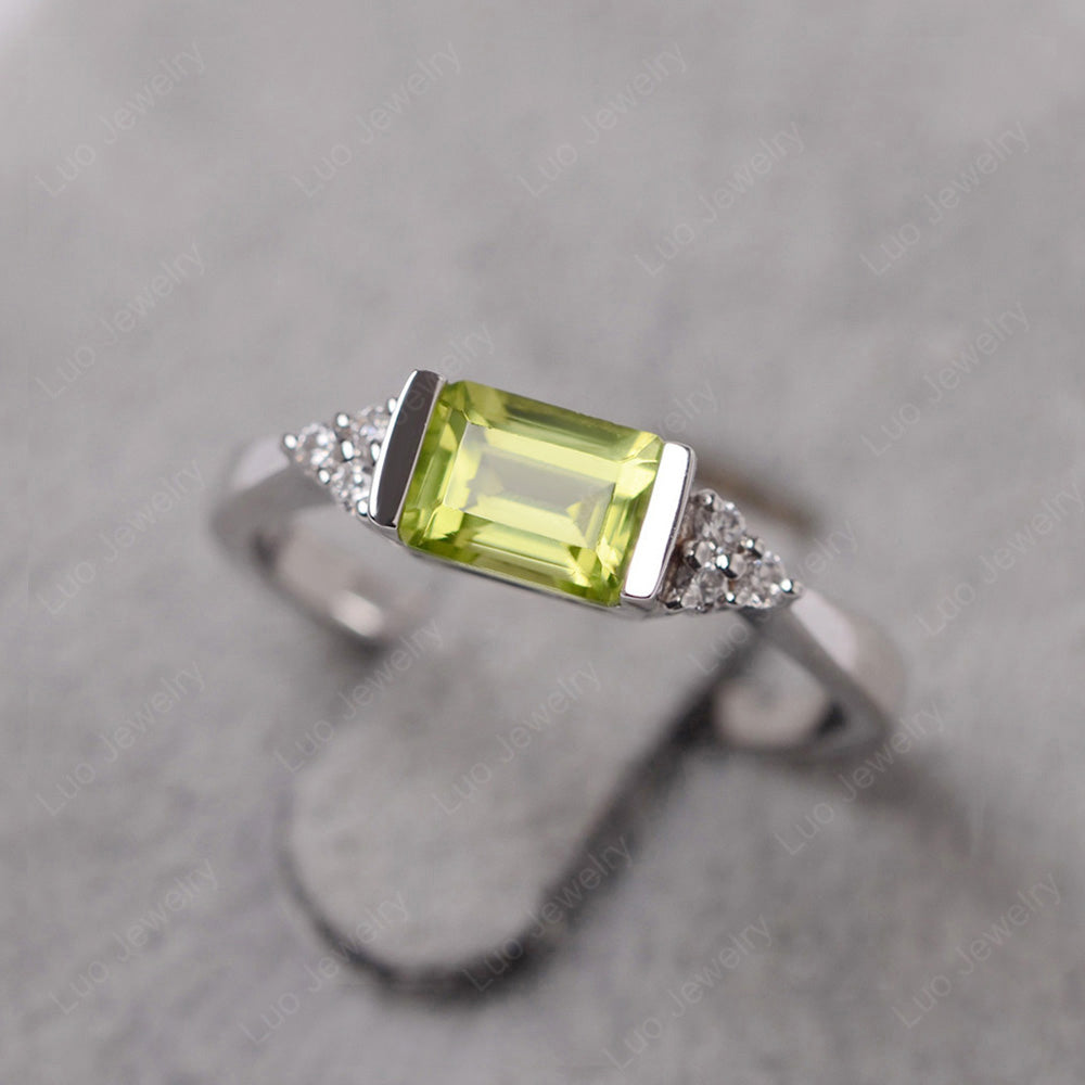 Peridot Ring East West Engagement Ring Bezel Set - LUO Jewelry