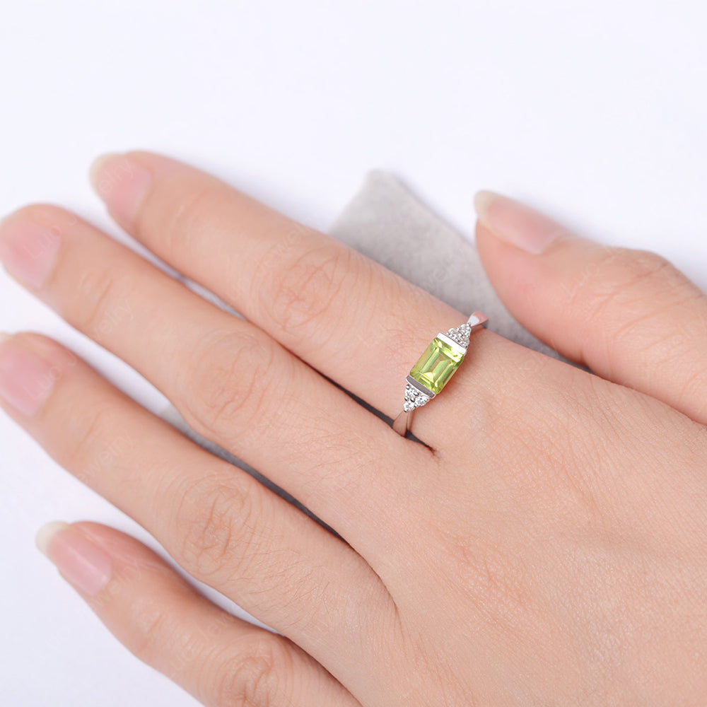 Peridot Ring East West Engagement Ring Bezel Set - LUO Jewelry