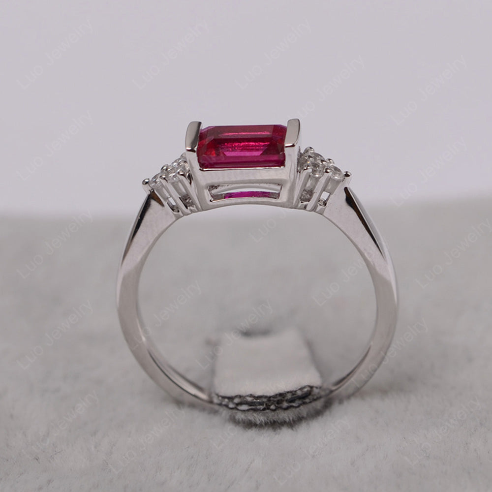 Ruby Ring East West Engagement Ring Bezel Set - LUO Jewelry