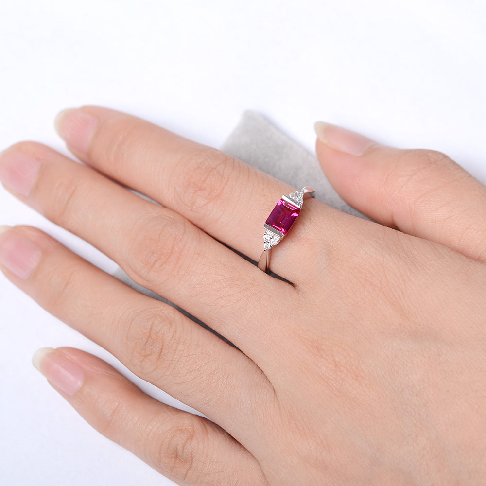 Ruby Ring East West Engagement Ring Bezel Set - LUO Jewelry