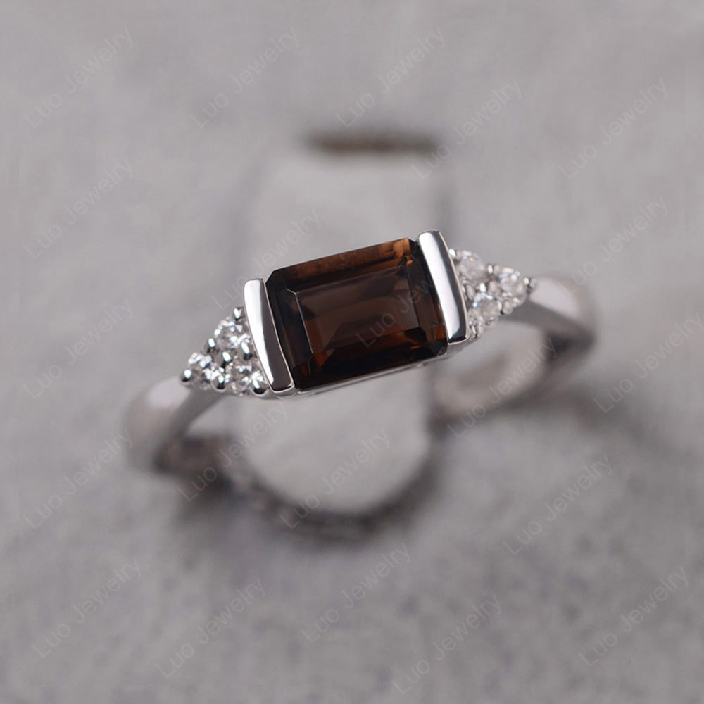 Smoky Quartz  Ring East West Engagement Ring Bezel Set - LUO Jewelry