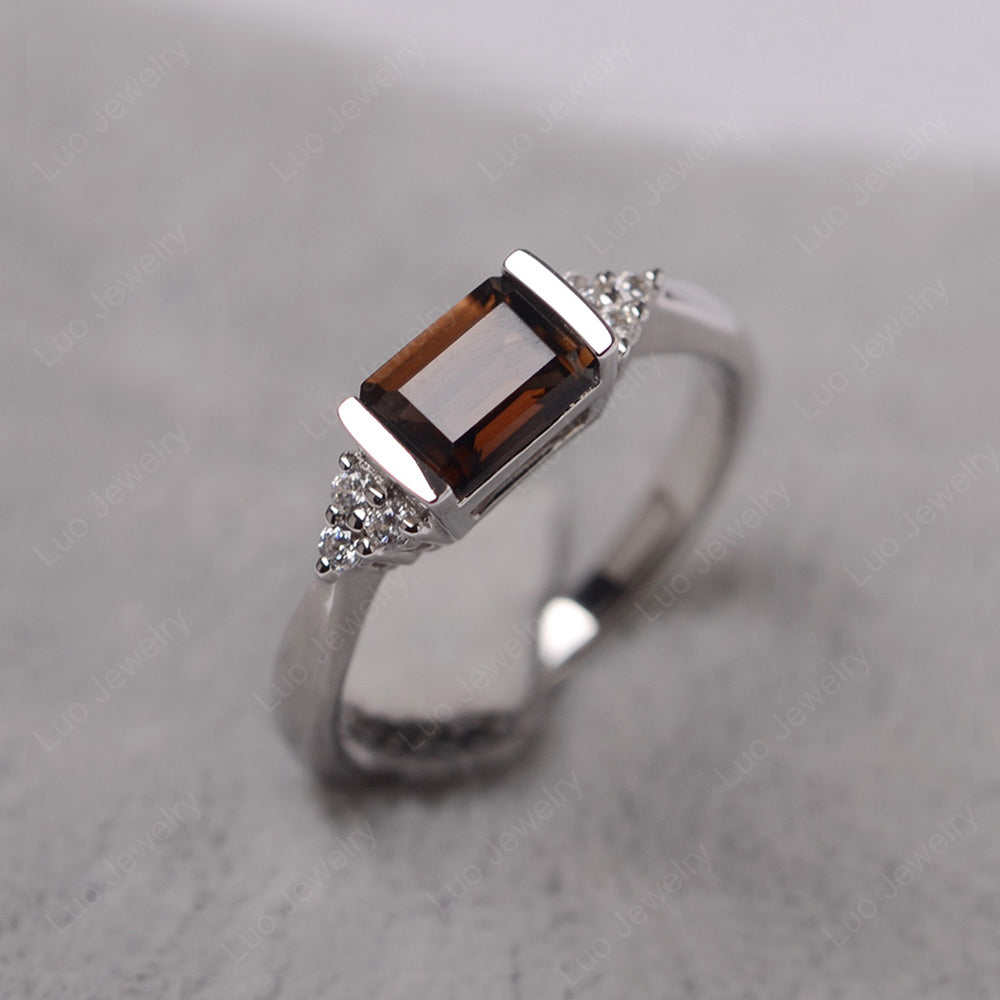 Smoky Quartz  Ring East West Engagement Ring Bezel Set - LUO Jewelry