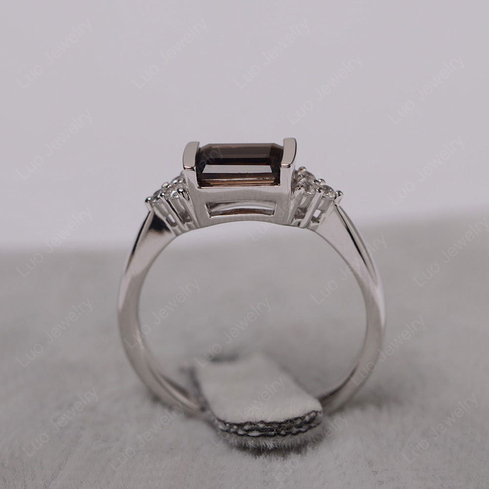Smoky Quartz Ring East West Engagement Ring Bezel Set - LUO Jewelry