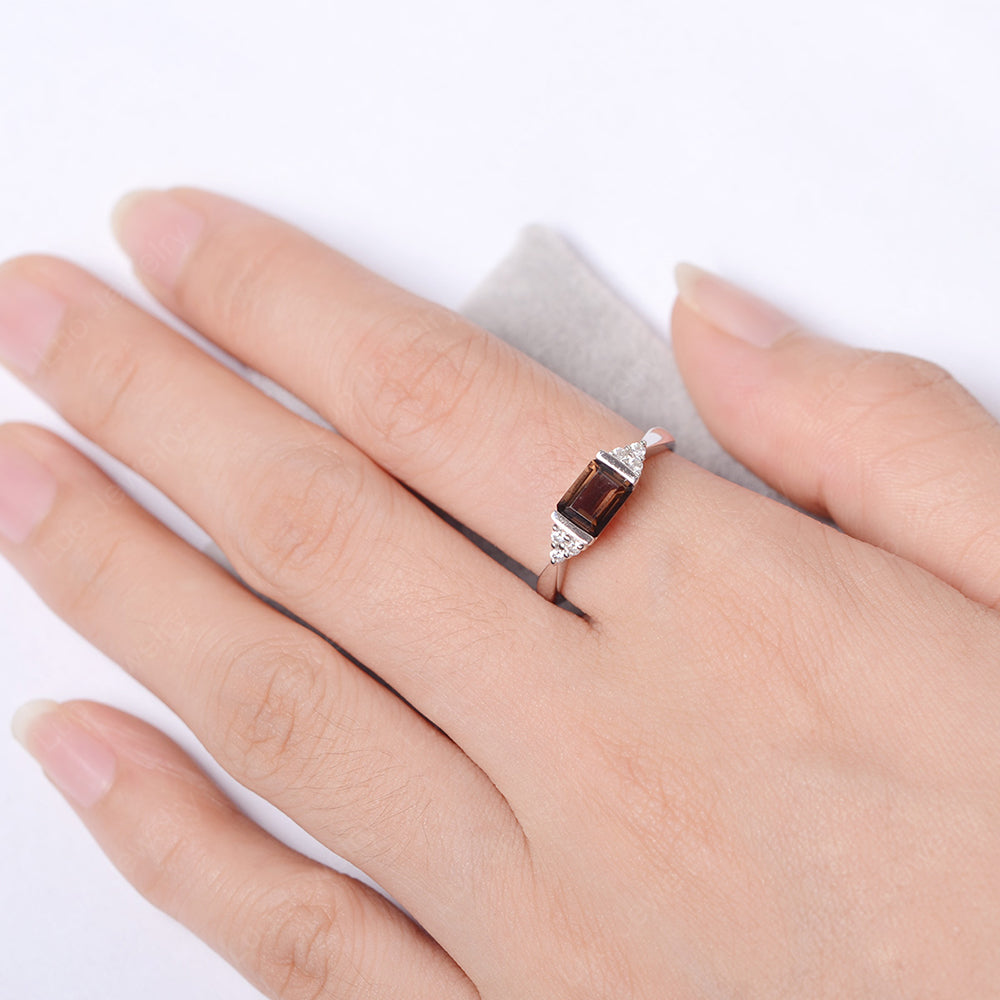 Smoky Quartz Ring East West Engagement Ring Bezel Set - LUO Jewelry