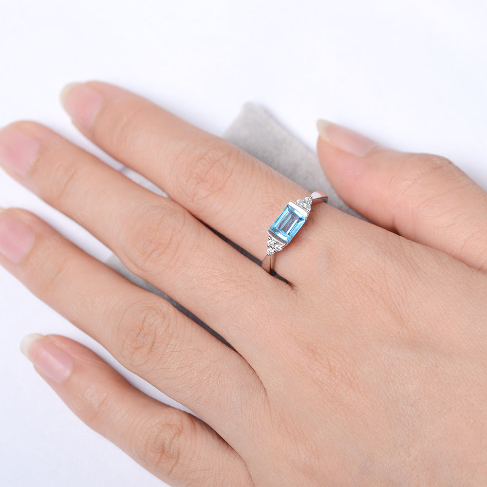 Swiss Blue Topaz Ring East West Engagement Ring Bezel Set - LUO Jewelry