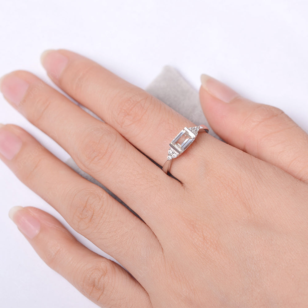 White Topaz Ring East West Engagement Ring Bezel Set - LUO Jewelry