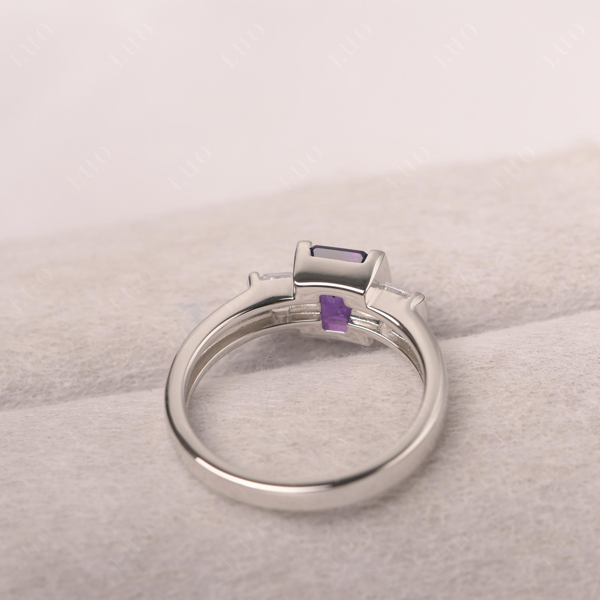 Vintage Amethyst Ring Bezel Set Emerald Cut Ring - LUO Jewelry