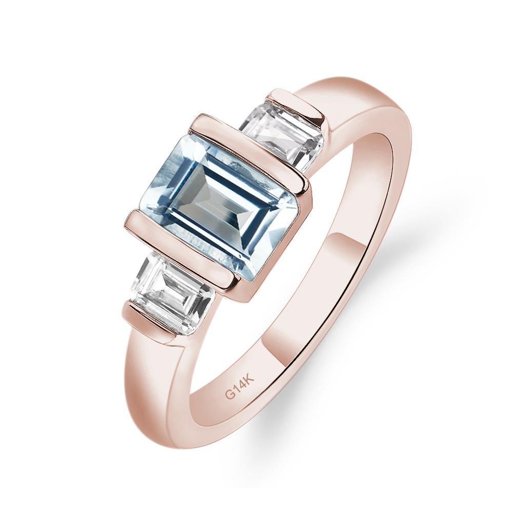 Vintage Aquamarine Ring Bezel Set Emerald Cut Ring - LUO Jewelry #metal_14k rose gold