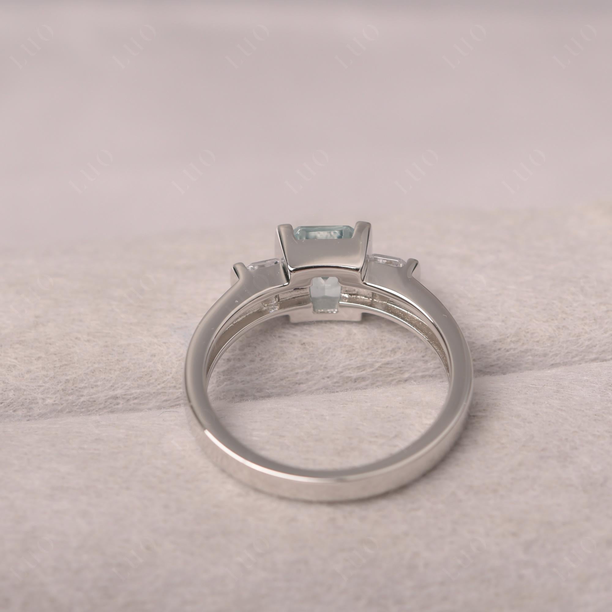 Vintage Aquamarine Ring Bezel Set Emerald Cut Ring - LUO Jewelry