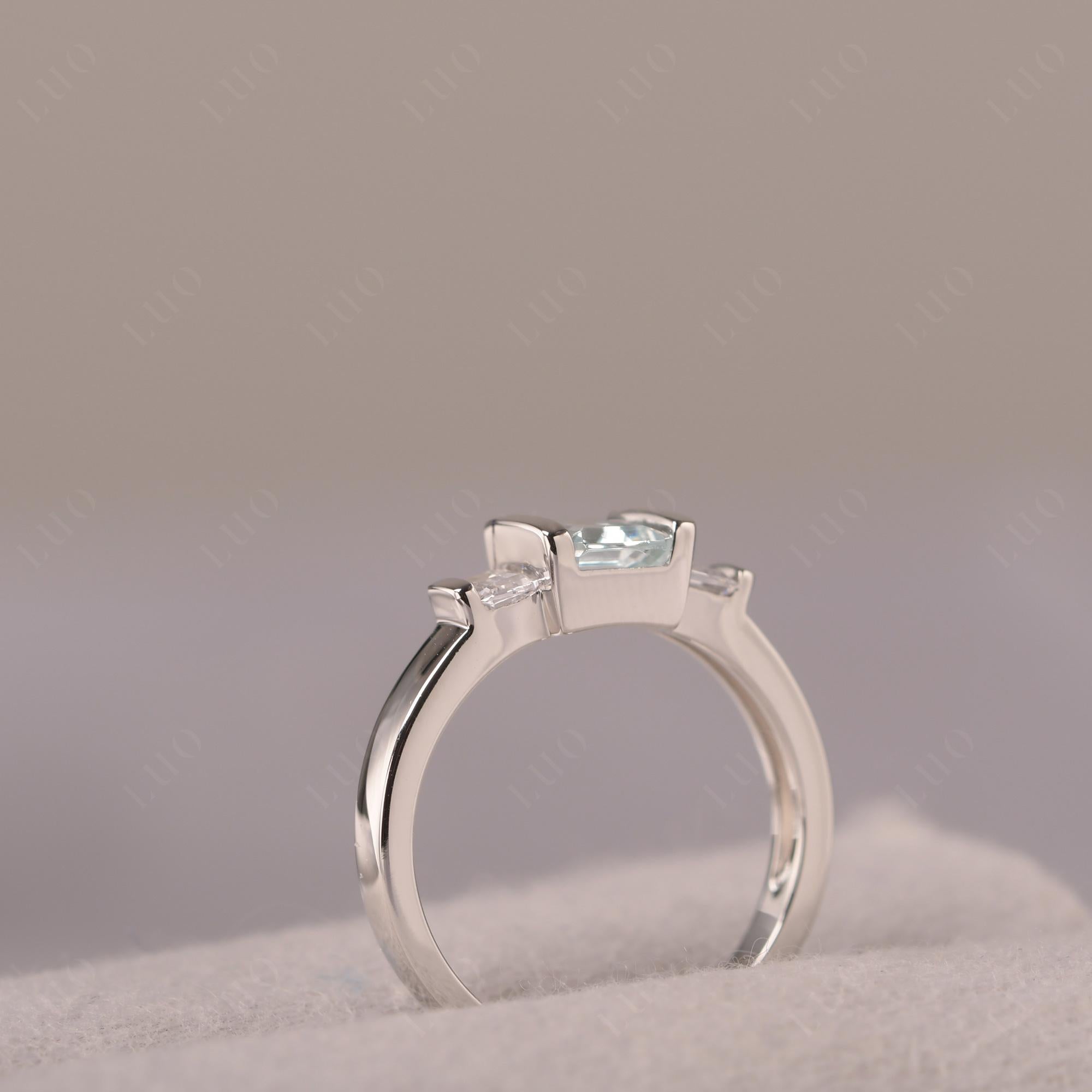 Vintage Aquamarine Ring Bezel Set Emerald Cut Ring - LUO Jewelry