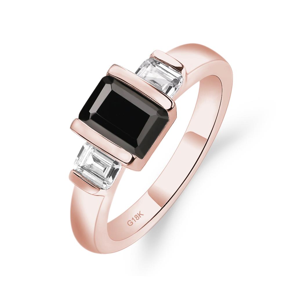 Vintage Black Stone Ring Bezel Set Emerald Cut Ring - LUO Jewelry #metal_18k rose gold