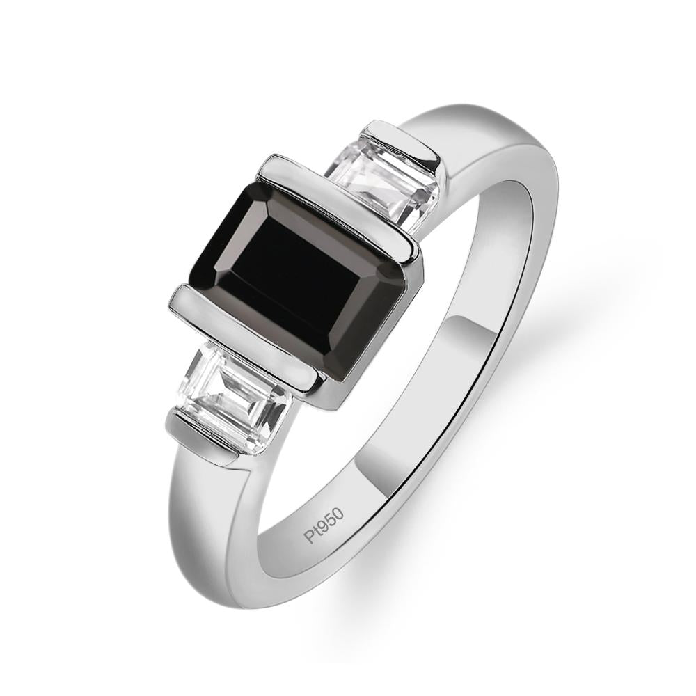Vintage Black Stone Ring Bezel Set Emerald Cut Ring - LUO Jewelry #metal_platinum