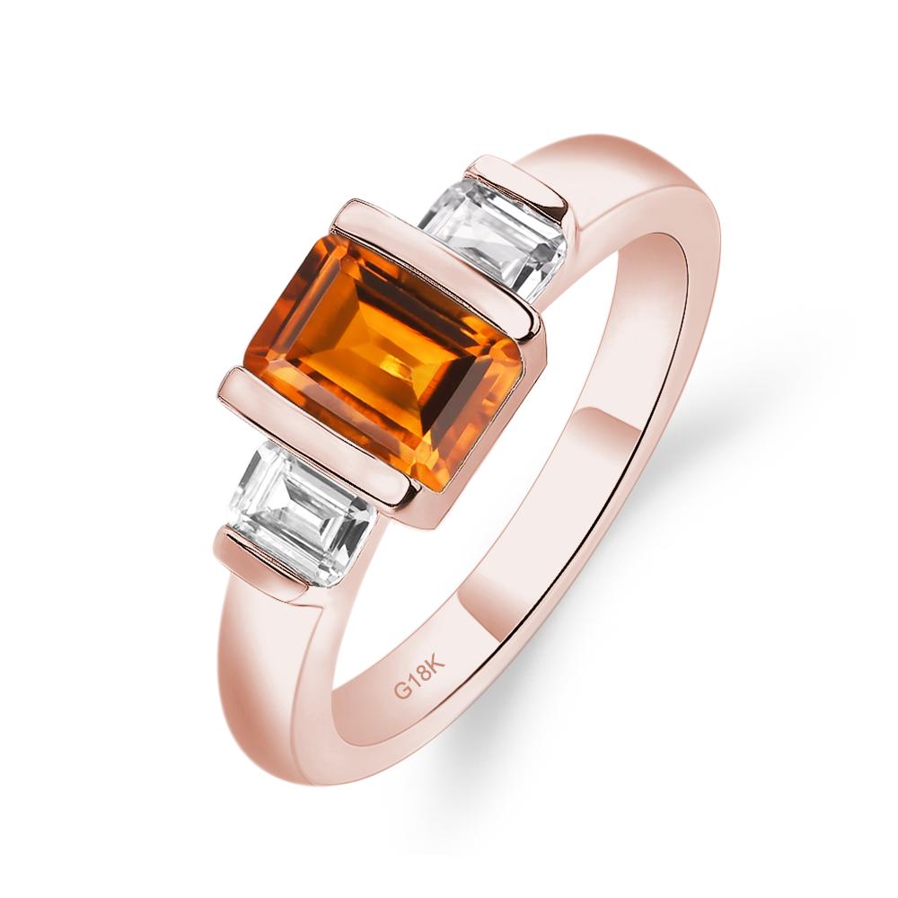 Vintage Citrine Ring Bezel Set Emerald Cut Ring - LUO Jewelry #metal_18k rose gold