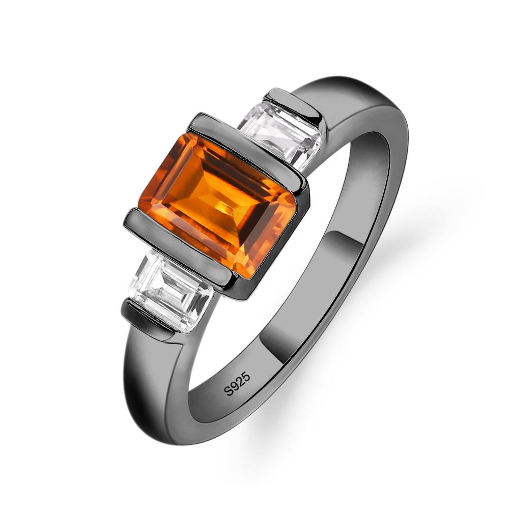 Vintage Citrine Ring Bezel Set Emerald Cut Ring - LUO Jewelry #metal_black finish sterling silver