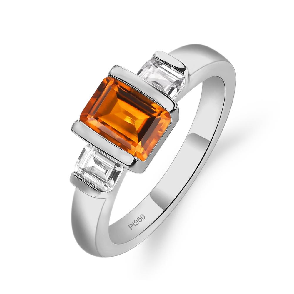 Vintage Citrine Ring Bezel Set Emerald Cut Ring - LUO Jewelry #metal_platinum