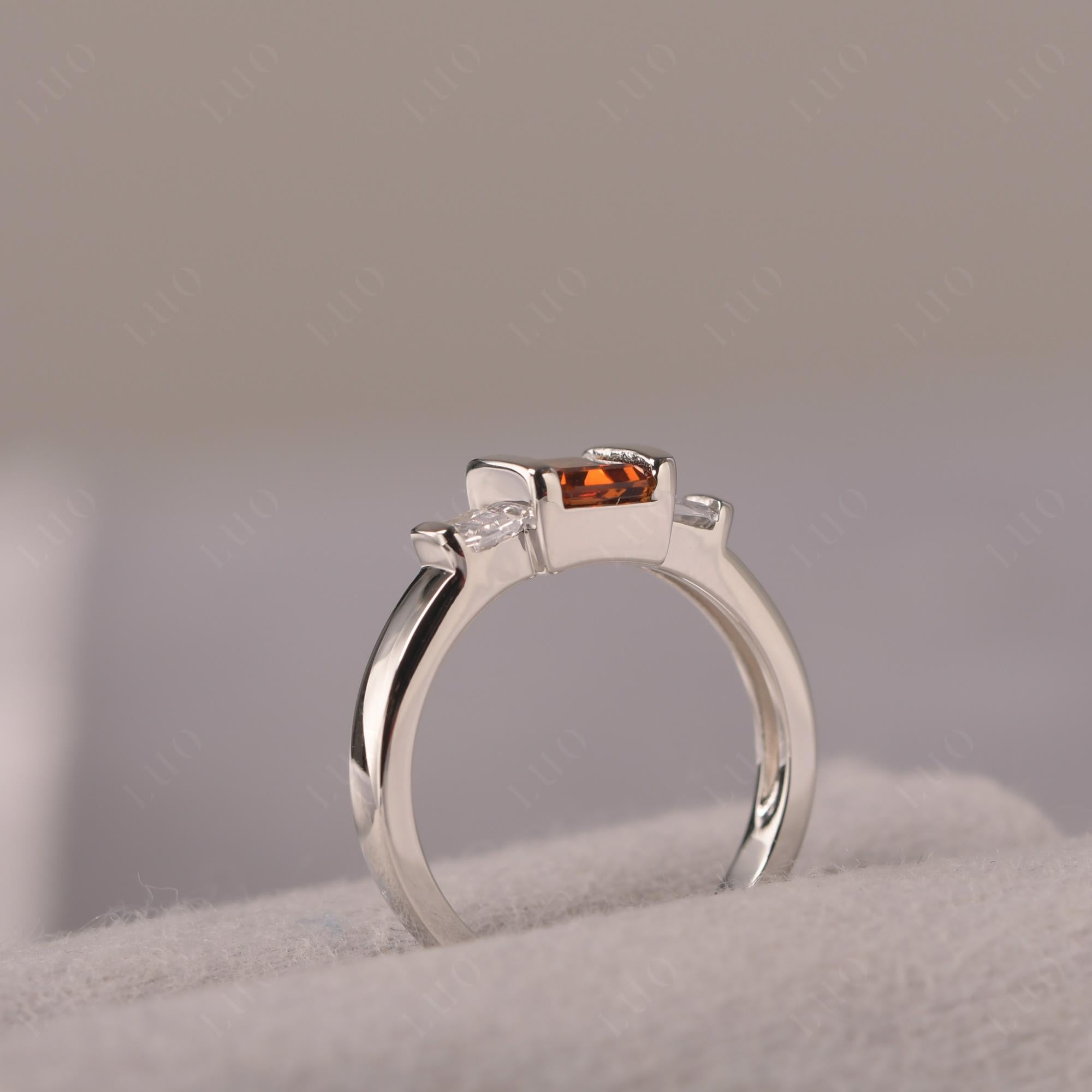 Vintage Citrine Ring Bezel Set Emerald Cut Ring - LUO Jewelry
