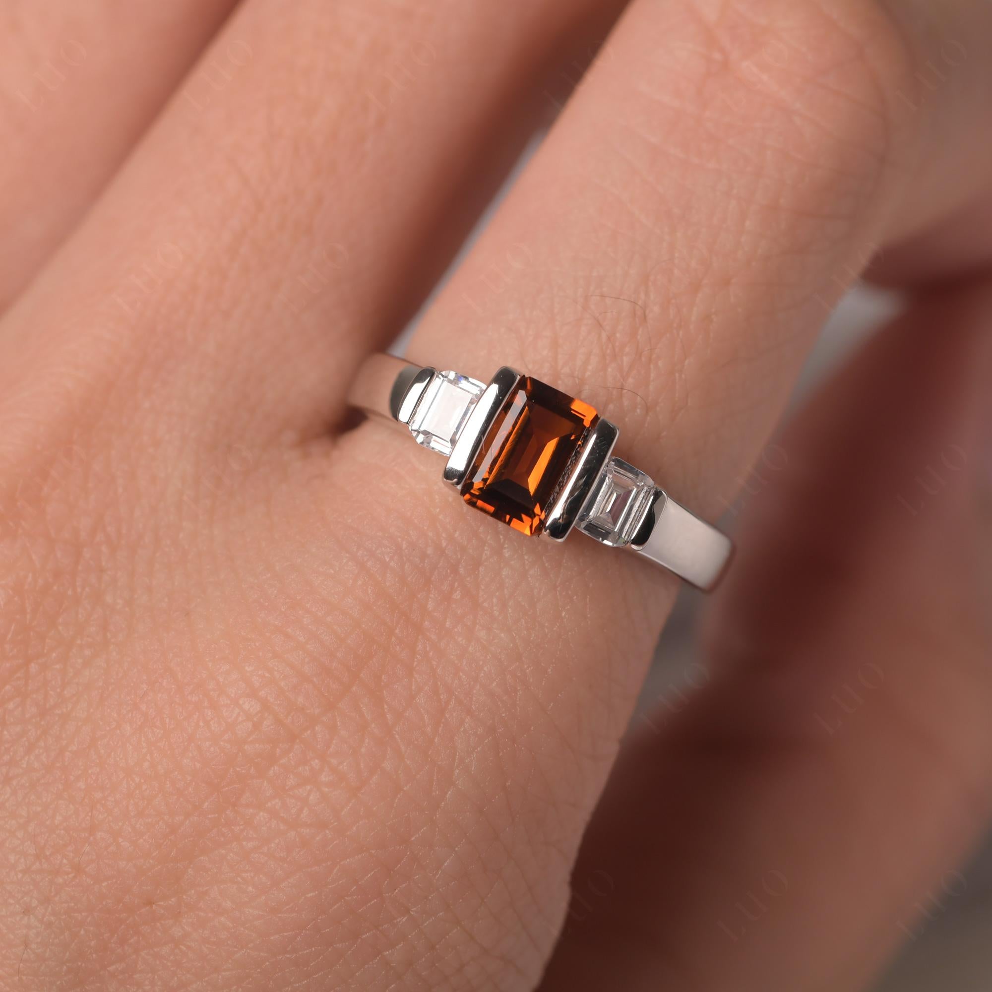 Vintage Citrine Ring Bezel Set Emerald Cut Ring - LUO Jewelry