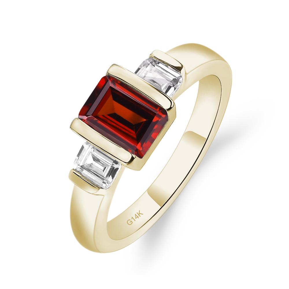 Vintage Garnet Ring Bezel Set Emerald Cut Ring - LUO Jewelry #metal_14k yellow gold