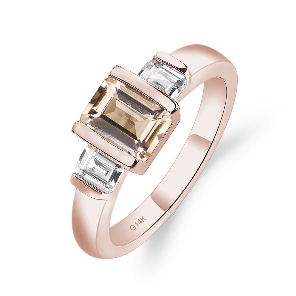 Vintage Morganite Ring Bezel Set Emerald Cut Ring - LUO Jewelry #metal_14k rose gold