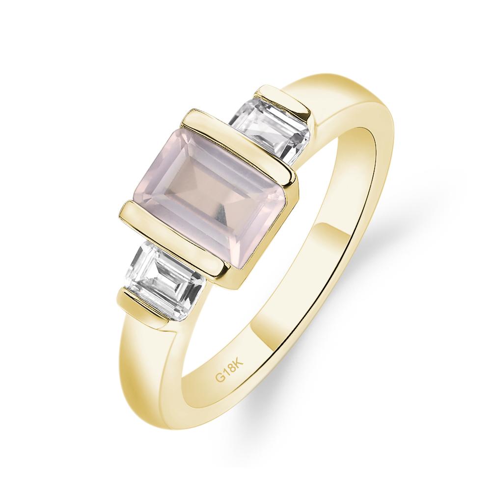 Vintage Rose Quartz Ring Bezel Set Emerald Cut Ring - LUO Jewelry #metal_18k yellow gold