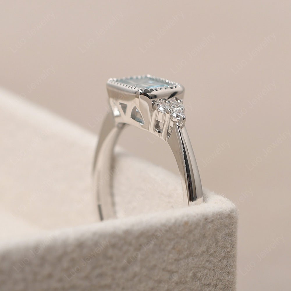 Vintage Horizontal Bezel Set Aquamarine Ring - LUO Jewelry