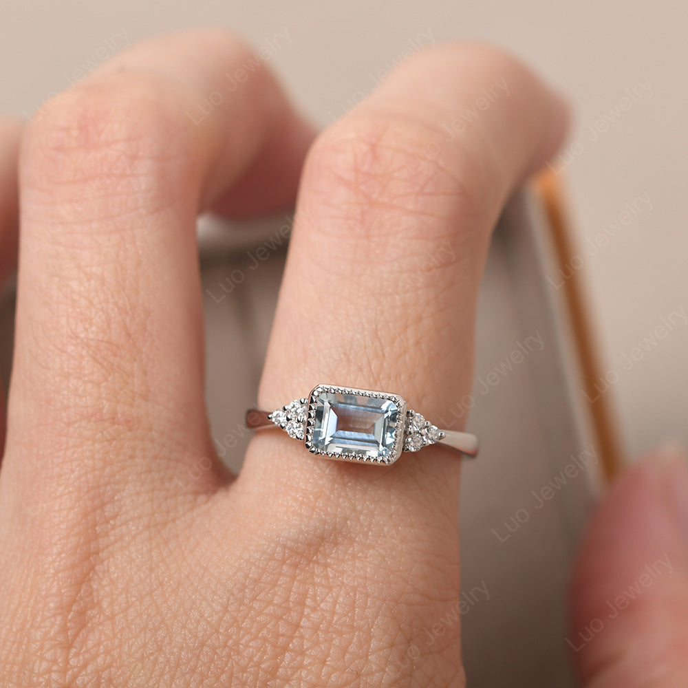 Vintage Horizontal Bezel Set Aquamarine Ring - LUO Jewelry