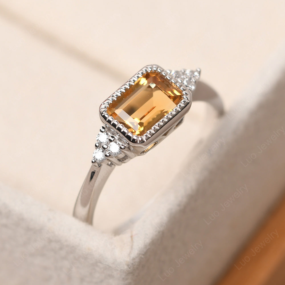 Vintage Horizontal Bezel Set Citrine Ring - LUO Jewelry