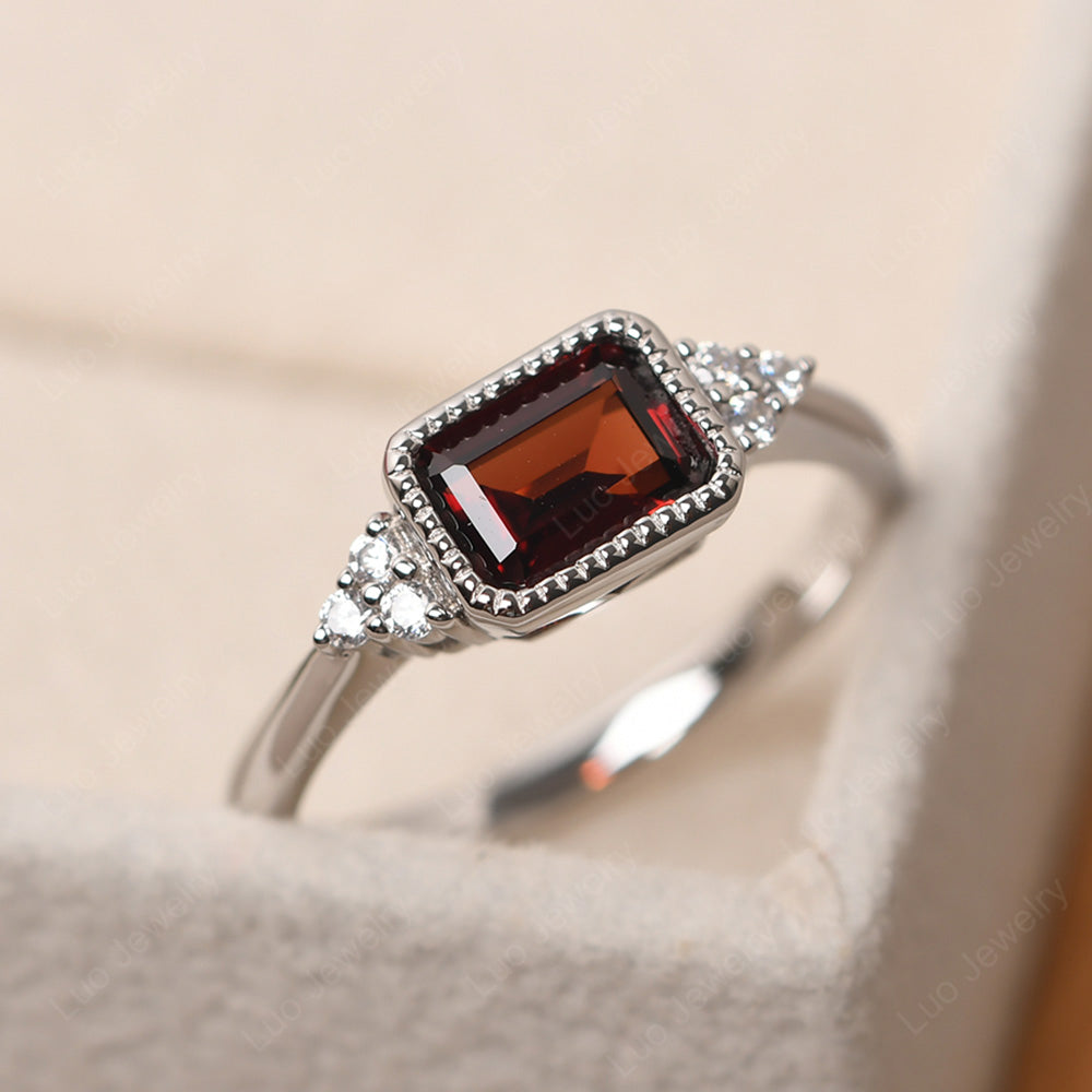 Vintage Horizontal Bezel Set Garnet Ring - LUO Jewelry