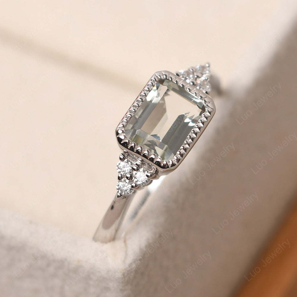 Vintage Horizontal Bezel Set Green Amethyst Ring - LUO Jewelry