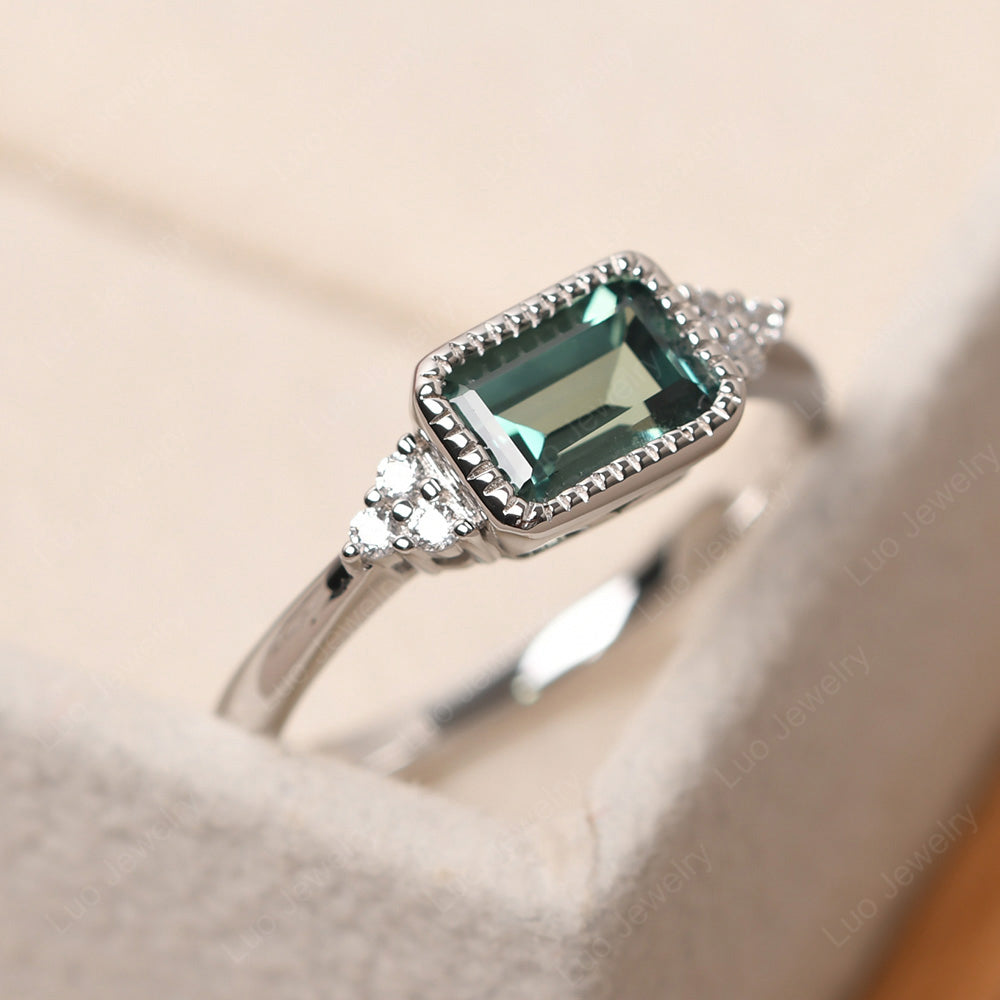 Vintage Horizontal Bezel Set Green Sapphire Ring - LUO Jewelry