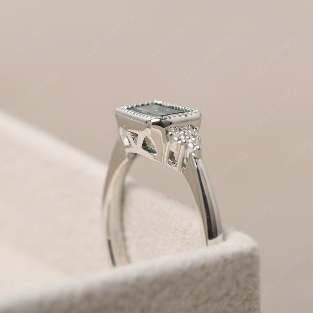 Vintage Horizontal Bezel Set Green Sapphire Ring - LUO Jewelry